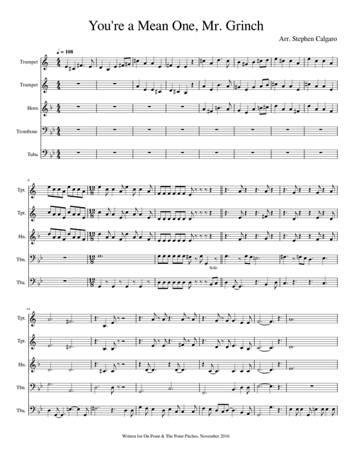 Youre a mean one mr grinch – brass quintet