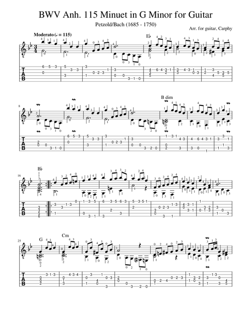 Bach - BWV Anhang 115 Minuet in G Minor for Guitar