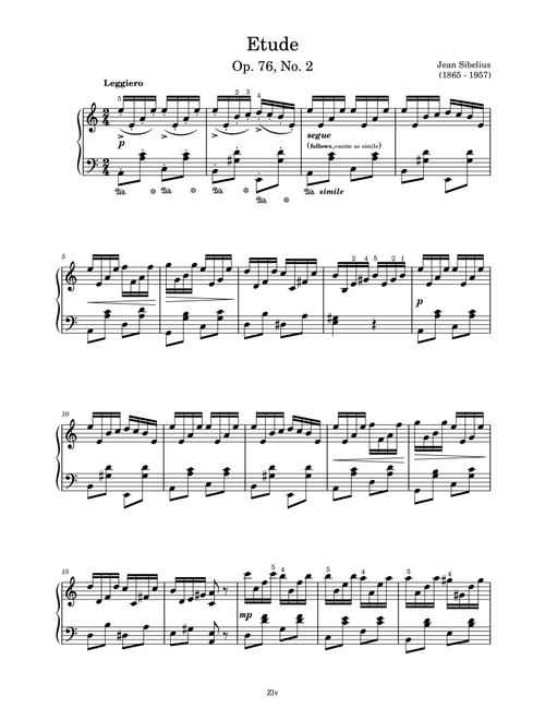 Etude Op.76, No.2 (Arr. Zellev) - Jean Sibelius (Piano-Vocal-Guitar (Piano Accompaniment))