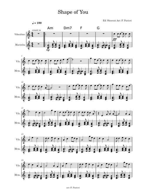 Shape of you – Ed Sheeran - Melody, chords - Arr f. Pastori - Melody and Chords