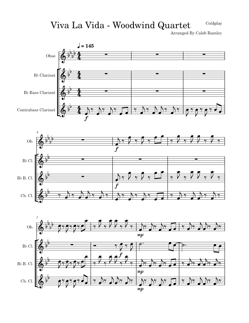 Viva la vida Woodwind Quartet Sheet music for Oboe, in b