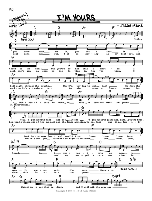 I'm Yours - Jason Mraz (Real Book - Melody-Chords-Lyrics)