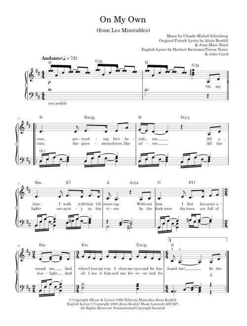 On My Own (from Les Miserables) - Claude-Michel Schonberg (Easy Piano)