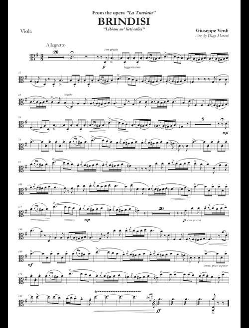Brindisi from "La Traviata" for Viola and Piano (Arr. Diego Marani) - Giuseppe Verdi (Viola and Piano)
