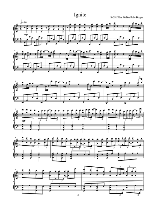 Ignite (Arr. Alan Walker & K-391) (Piano Solo)