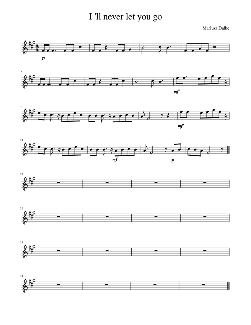 I' ll never let you go Sheet Music for Piano (Solo) easy