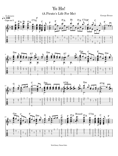 Yo Ho! (A Pirate's Life For me) – Guitar Tabs