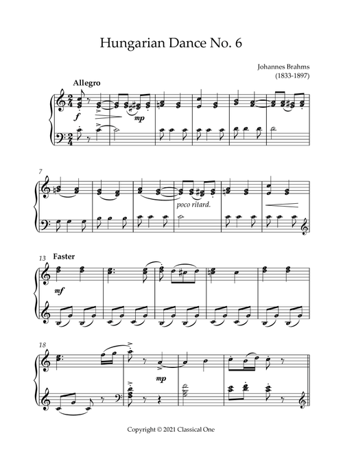 Brahms - Hungarian Dance No.6(With Note name) (Arr. MPS) (Easy Piano)