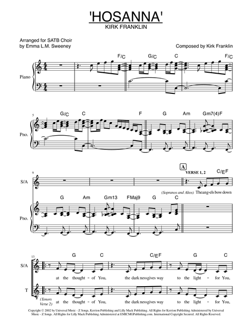 Hosanna (Arr. Emma L.M. Sweeney) - Kirk Franklin (Choral, SATB)