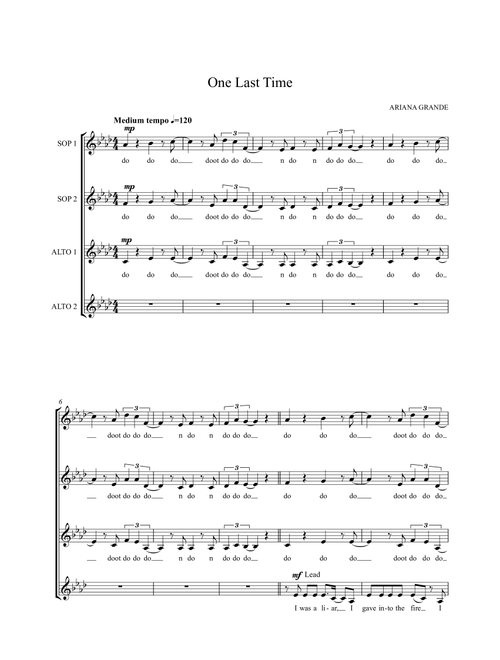 One Last Time (Arr. Ben Parry) - Ariana Grande (Choral, SSAA)