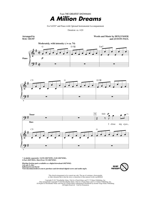 A Million Dreams (from The Greatest Showman) (arr. Mac Huff) - Pasek & Paul (Choral, SATB)