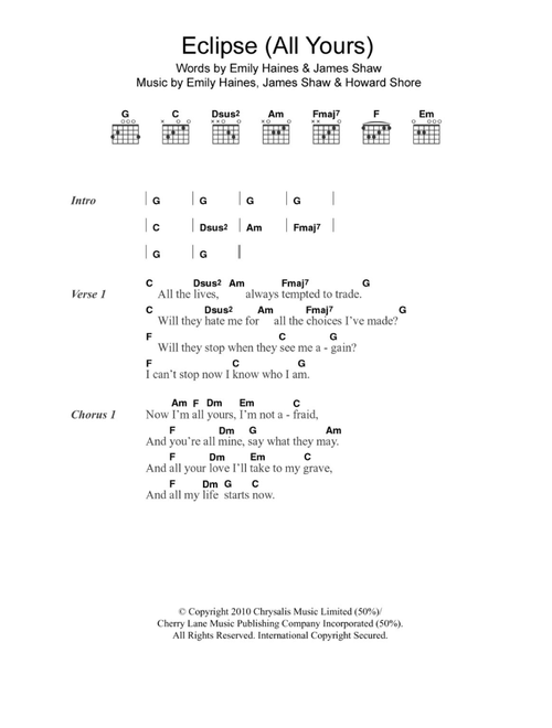 Eclipse (All Yours) - Metric (Guitar Chords-Lyrics)