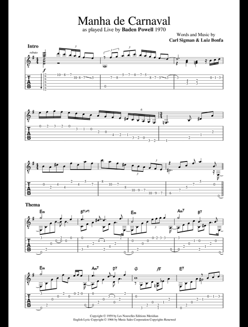 A Day In The Life Of A Fool (manha De Carnaval) (Arr. Baden Powell) - Carl Sigman, Luiz Bonfa (Solo Guitar)