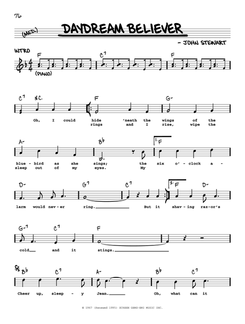 Daydream Believer - The Monkees (Real Book - Melody-Chords-Lyrics)