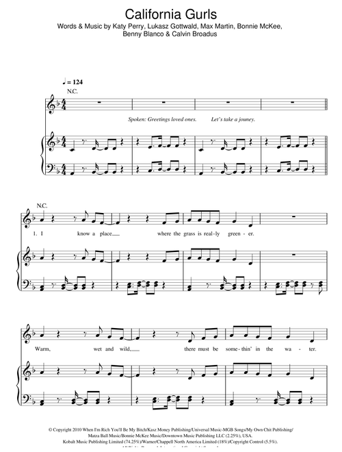 California Gurls - Katy Perry featuring Snoop Dogg, Snoop Dogg, Katy Perry (Piano-Vocal-Guitar (Piano Accompaniment))