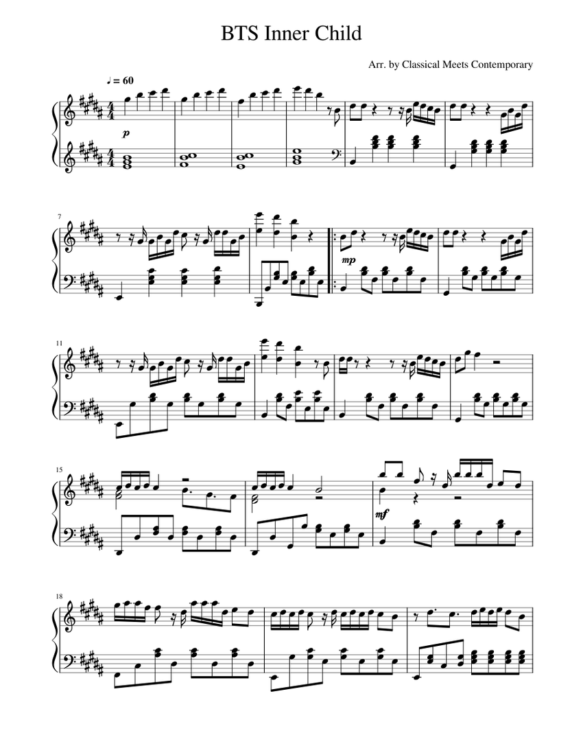BTS - Inner Child (piano arrangement) Sheet Music for Piano