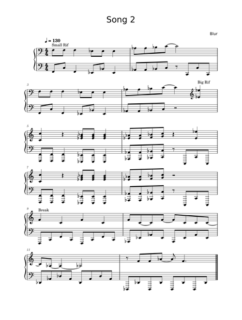 Song 2 – Blur Song 2 (piano accomp)