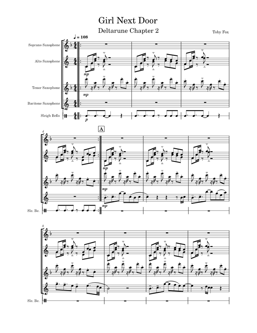 Girl Next Door - Deltarune Chapter 2 – Toby Fox Sheet Music
