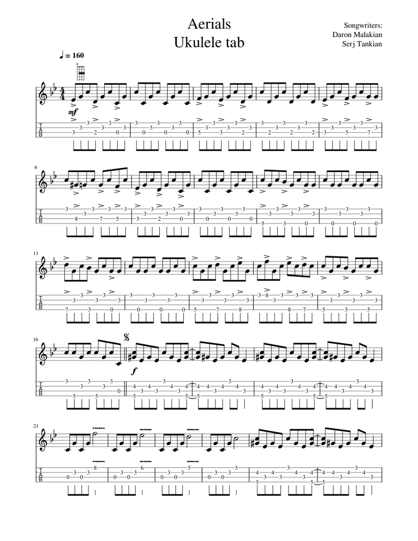 Aerials System of a Down Aerials final Sheet music for Ukulele Solo Musescore