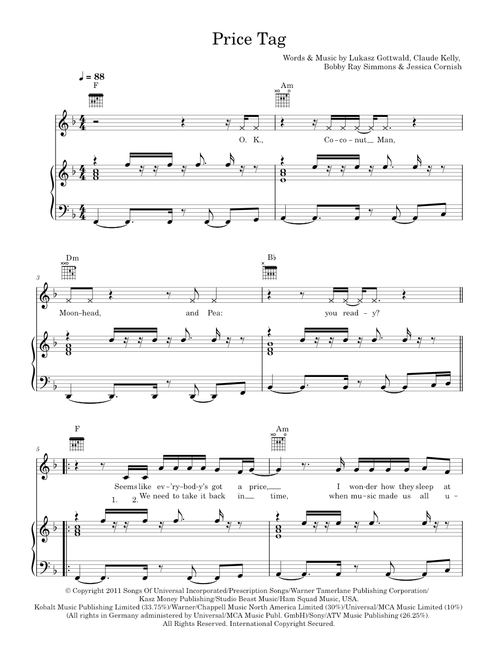 Price Tag - Jessie J (Piano-Vocal-Guitar (Piano Accompaniment))