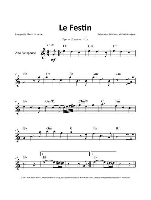 Le Festin (Arr. Glauco Fernandes) - Michael Giacchino, Boualem Lamhene (Alto Sax Solo)