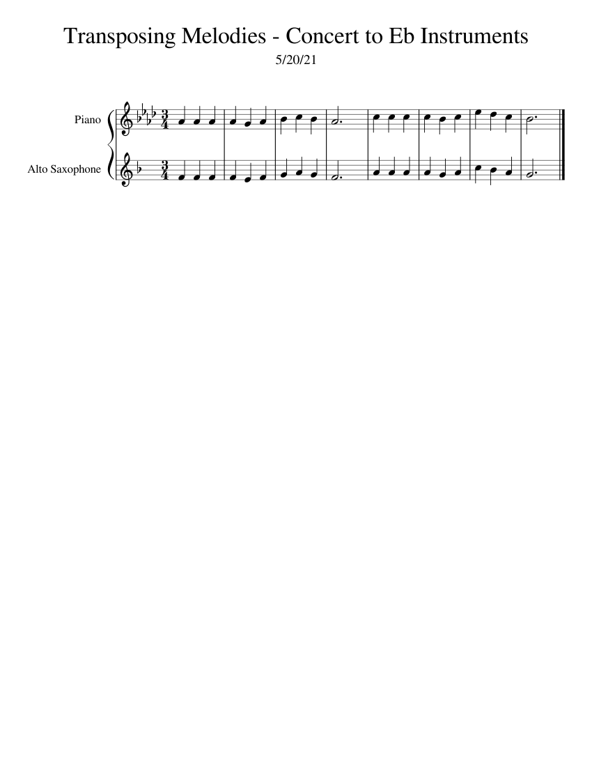 Eb Transposing Instruments Transposing_Melodies_-_Concert_to_Eb_Instruments Sheet Music for Piano ...
