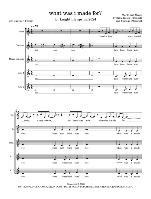 What Was I Made For? (Arr. Caitlin P. Flemm) - Billie Eilish (Choral, SSAA)
