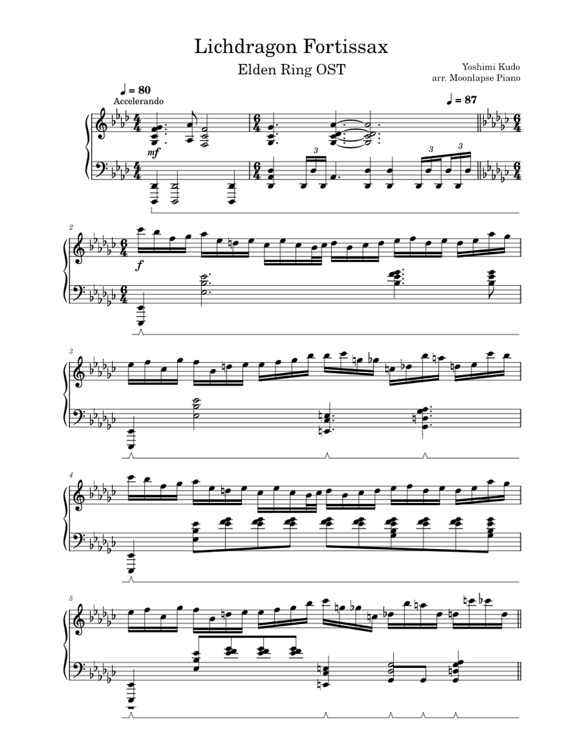 Lichdragon Fortisaxx Yoshimi Kudo Elden Ring OST for Piano Sheet