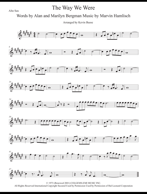 The Way We Were (Arr. Kevin Busse) - Barbra Streisand (Alto Sax Solo)
