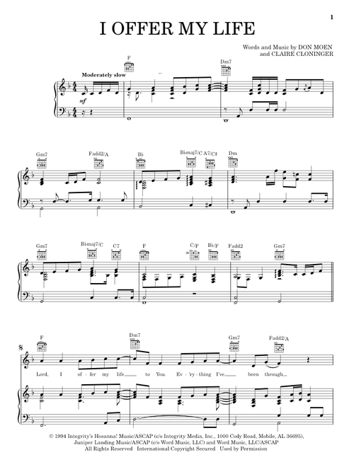 I Offer My Life - Don Moen (Piano-Vocal-Guitar)