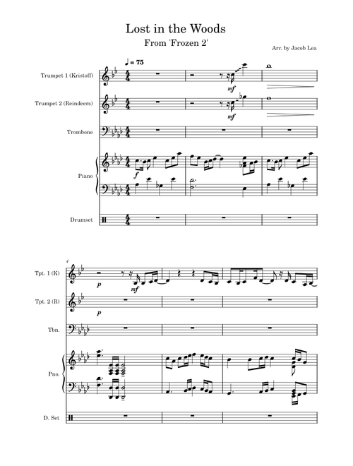 Lost in the Woods from 'Frozen 2' - Arranged by Jacob Lea