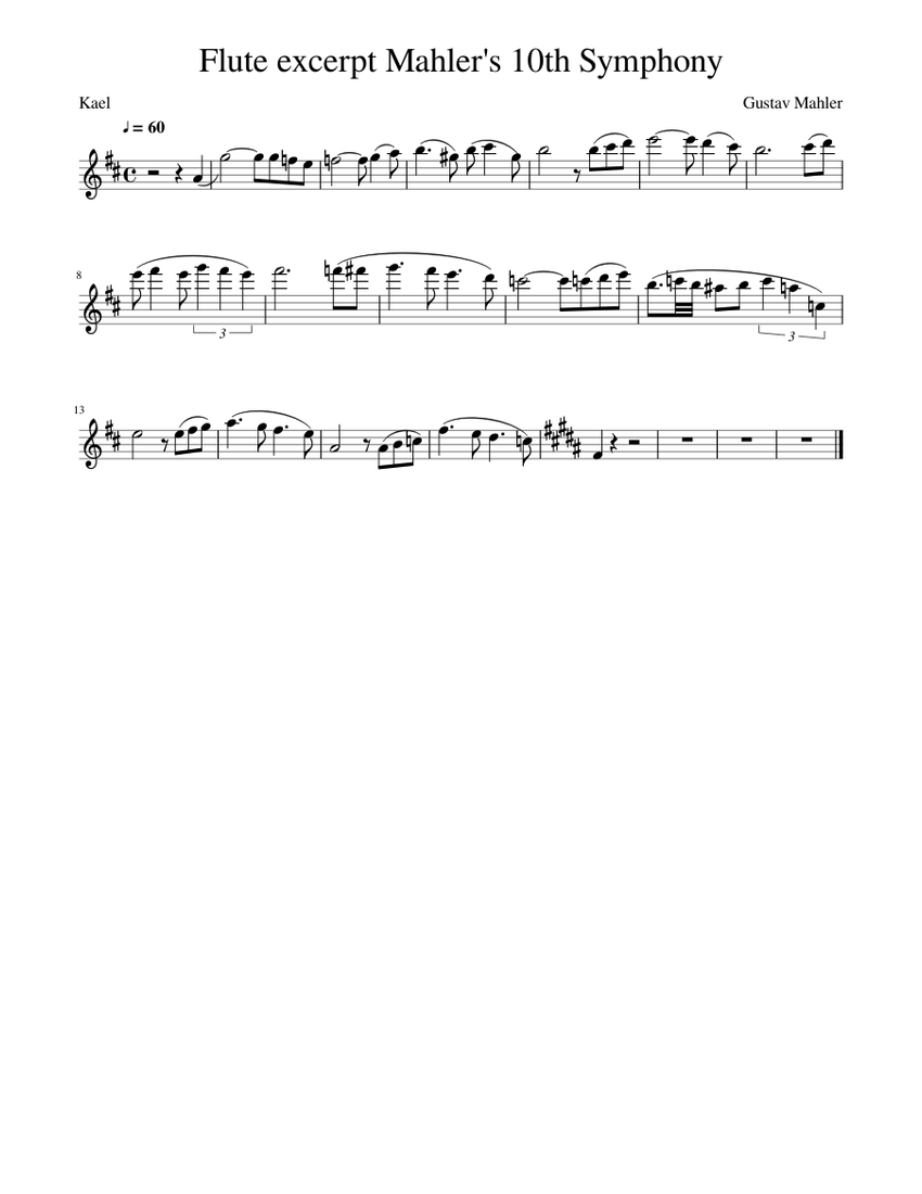 Flute excerpt mahler s 10th symphony Sheet music for Piano (Solo