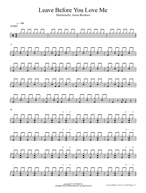 Leave Before You Love Me (Arr. COPYDRUM) - Marshmello & Jonas Brothers (Drums)