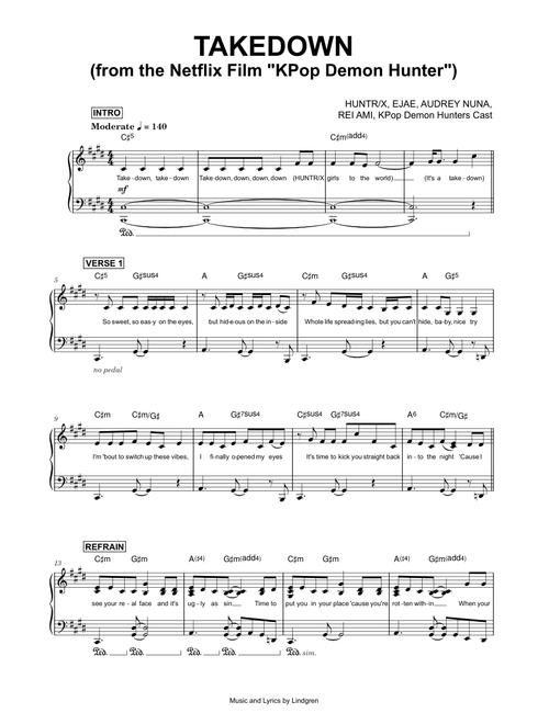 Takedown (from the Netflix Film KPop Demon Hunters) - HUNTR/X, EJAE, AUDREY NUNA, REI AMI, KPop Demo sheet music arranged by Made By Muse for Solo