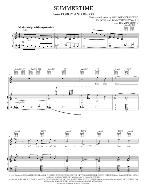 Summertime - George Gershwin (Piano-Vocal-Guitar)