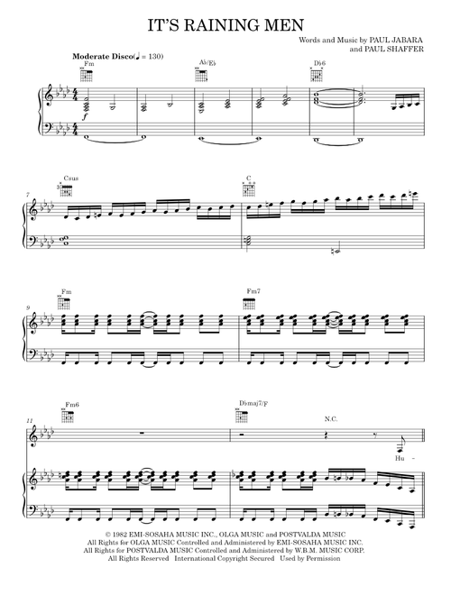 It's Raining Men - Priscilla Queen Of The Desert Musical, The Weather Girls (Piano-Vocal-Guitar)