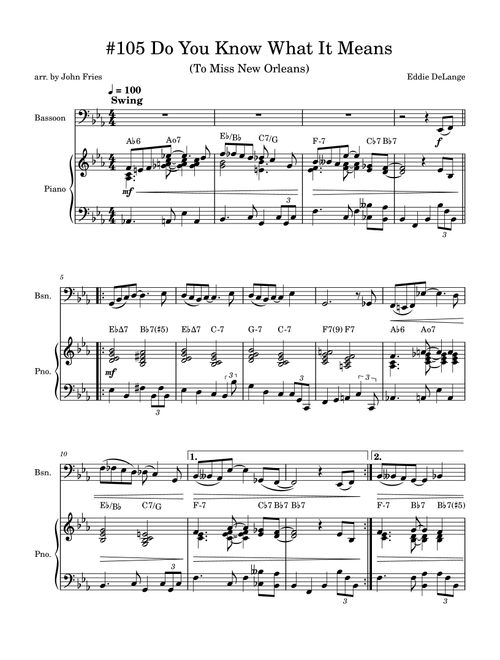 Do You Know What It Means To Miss New Orleans (Arr. John Fries) - Eddie De Lange, Louis Alter (Bassoon and Piano)