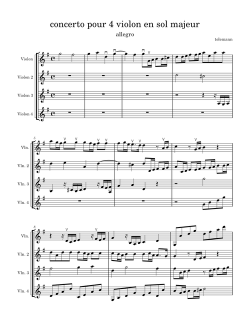 Concerto for Four Violins in G major, TWV 40:201 – Georg Philipp Telemann Concerto for Four Violins in G major, TWV 40:201