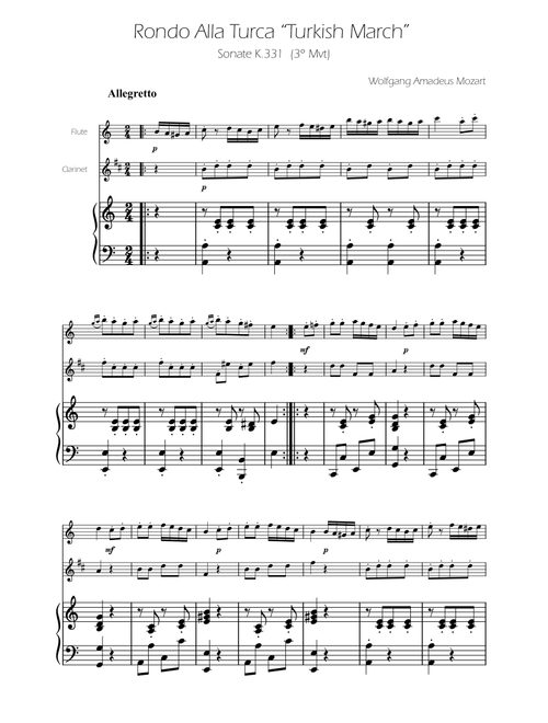 Turkish March - Flute and Clarinet Duet (Arr. Ygor Nunes) - Wolfgang Amadeus Mozart (Instrumental Duet and Piano)