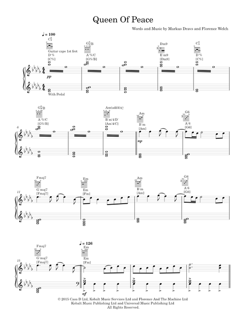 Queen Of Peace - Florence And The Machine (Piano-Voice)