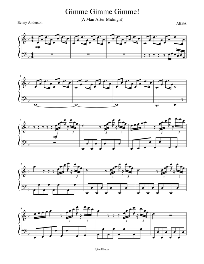 Gimme Gimme Gimme! Sheet Music for Piano (Solo) | MuseScore.com