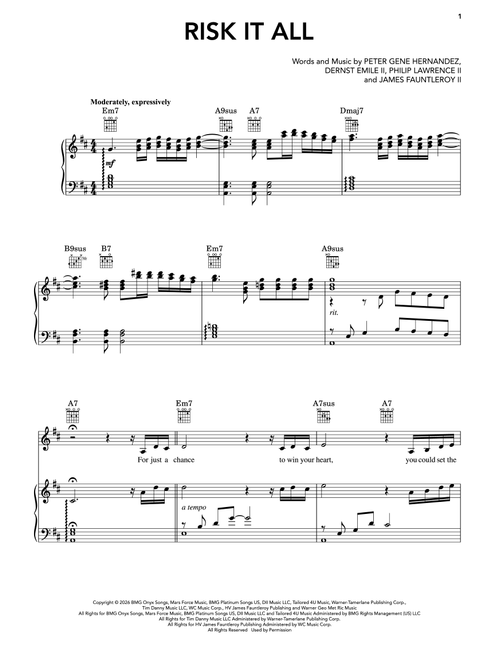Risk It All - Bruno Mars (Piano-Vocal-Guitar)