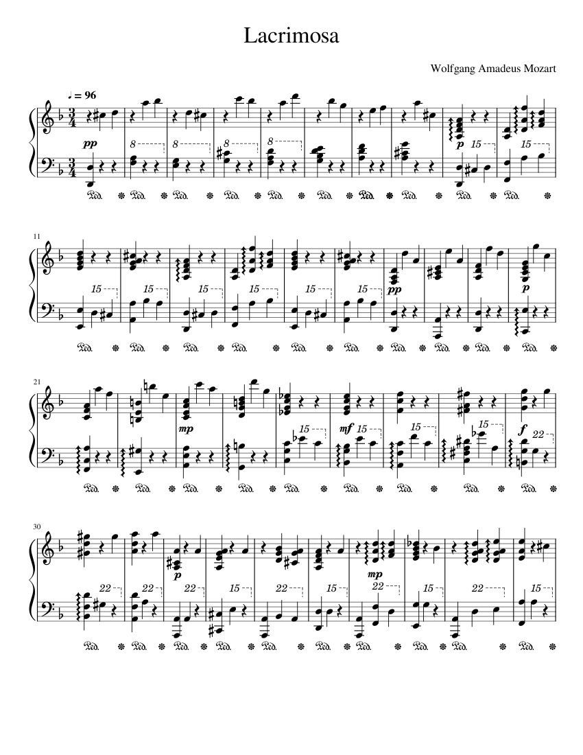 Lacrimosa - Mozart Sheet Music for Piano (Solo) | MuseScore.com