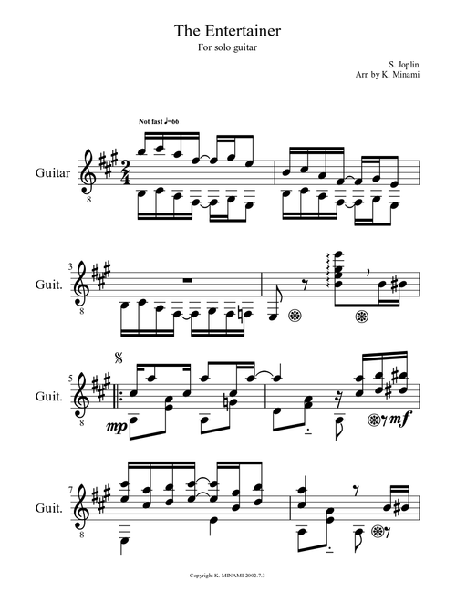 The Entertainer for solo guitar