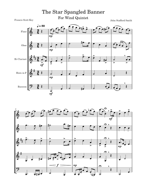 The Star-Spangled Banner (for Wind Quintet) - Arranged by Gabriel Kolsevich