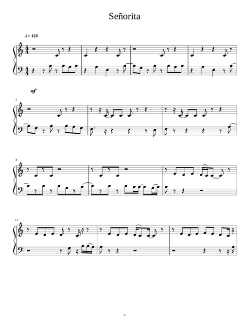 SENORITA EASY PIANO 5 DEDITOS