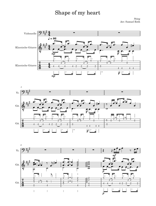 Shape of my Heart - Sting - Guitar/Cello