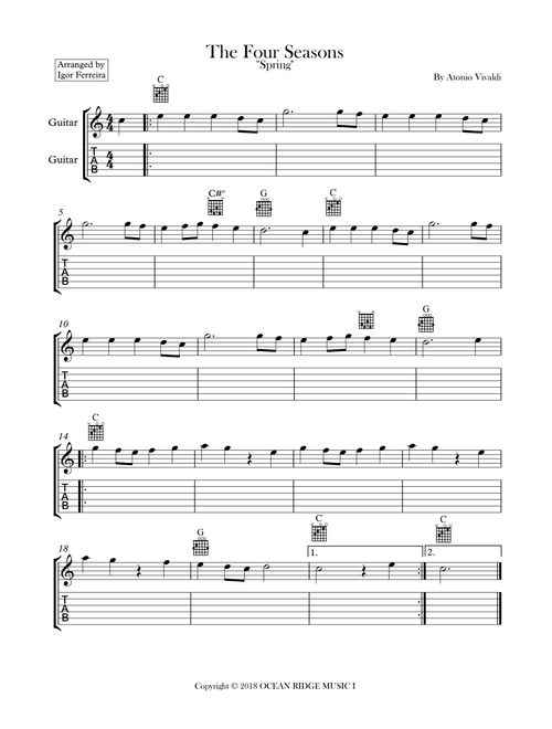 The Four Seasons - Spring - Allegro 1 (Arr. Igor Ferreira) - Parry Library (Piano-Vocal-Guitar (Piano Accompaniment))