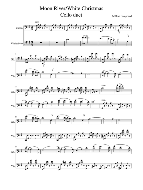 Moon River/White Christmas For 2Cello - Cello Duet