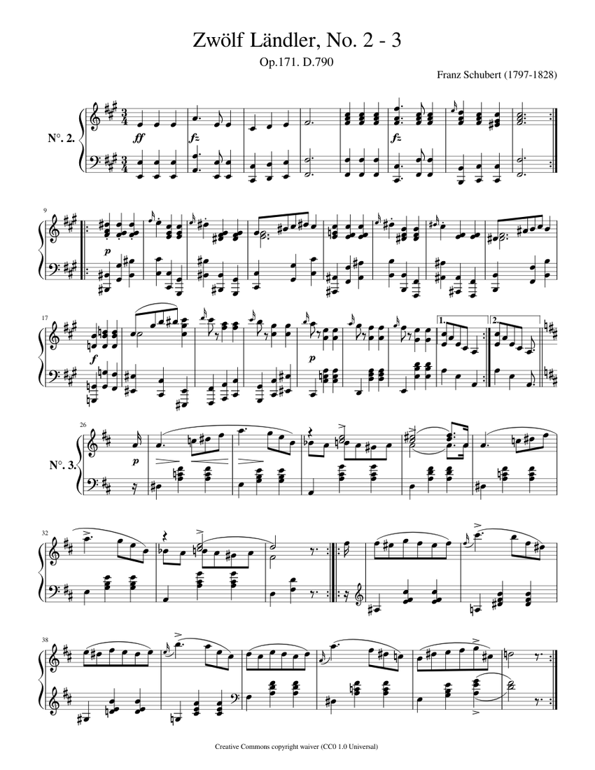 Schubert Franz - 12 Länder Op.171 D.790 No 2 & 3 Sheet Music for